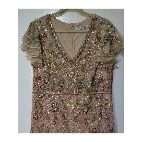 Mac Duggal Embellished Ruffled Cap Sleeve V-Neck Gown Size 12 NWT #10772 Sequins - Picture 7 of 16